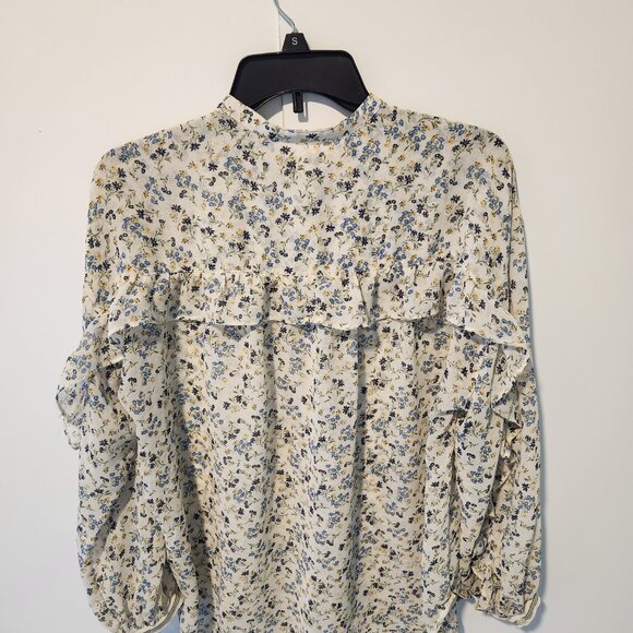 MAX STUDIO Women's Floral Print Blouse ruffle details on back & sleeve Medium - Picture 7 of 9